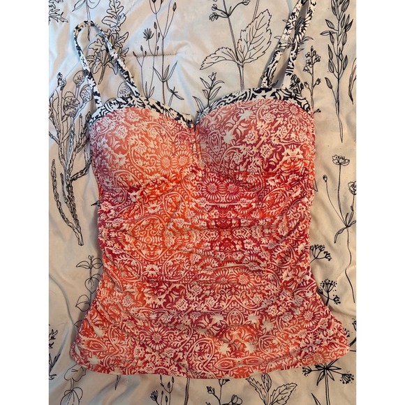 Tommy Bahama Coral Paisley Shirred Bandeau Tankini Swimsuit Top, Small - Picture 1 of 6
